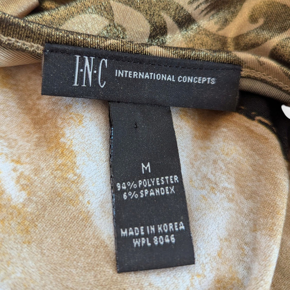 Y2K Gold Shimmer Wrap Blouse SZ M 3/4 sleeve floral silhouette stretch - Picture 6 of 9